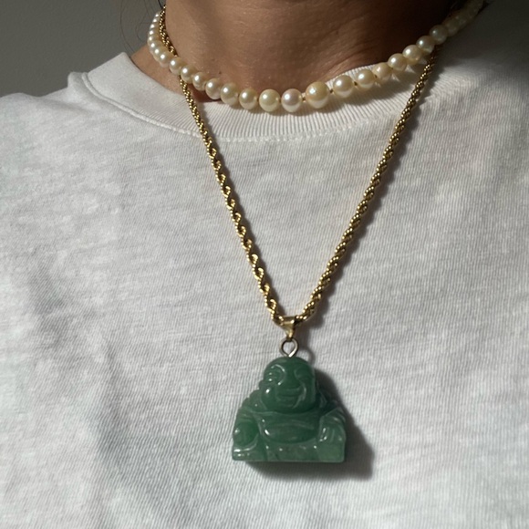 Natural Nephrite Jade lucky Buddha Pendents for couples gold-plated chain - Picture 10 of 14